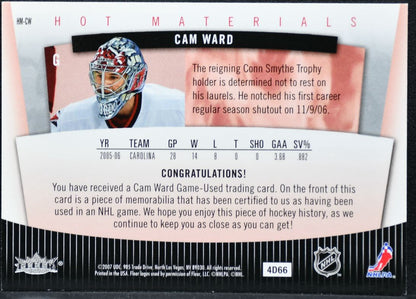 2007-08 Fleer Hot Prospects Materials Cam Ward HM-CW Hurricanes Jersey 1441