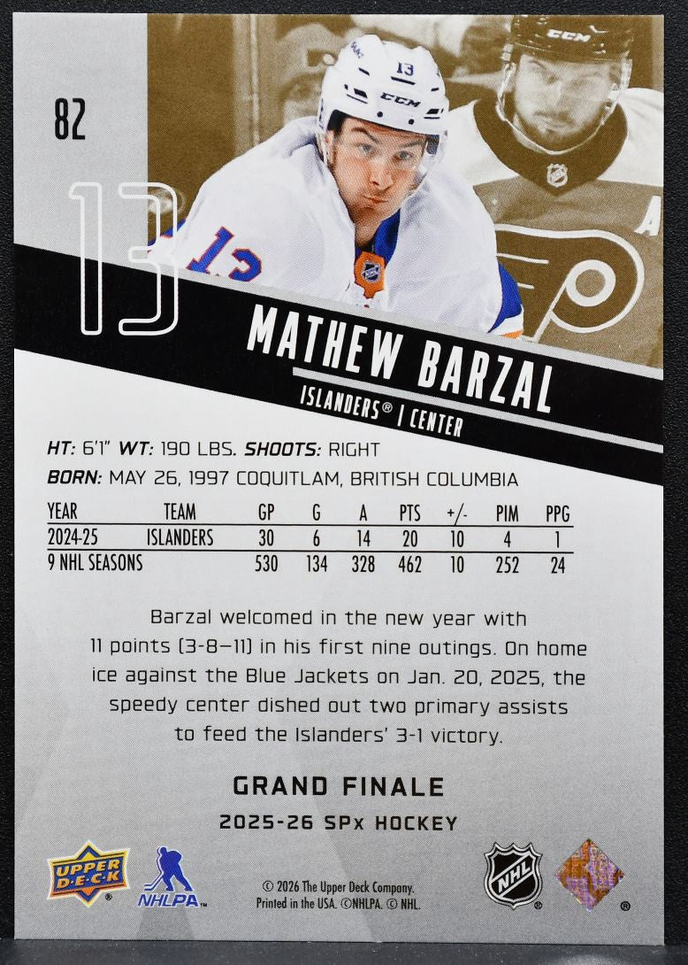 2025-26 SPx Grand Finale Mathew Barzal 82 New York Islanders 03/50 8228
