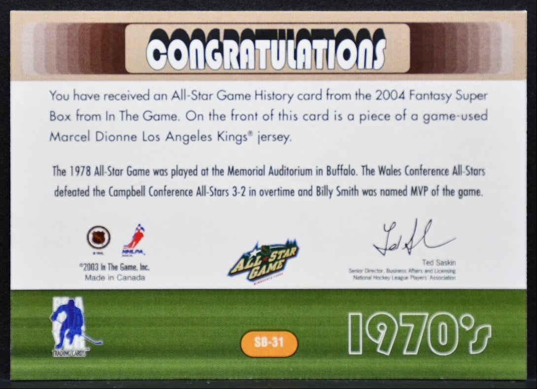 2003-04 In The Game Be A Player All-Star Game History Jersey Dionne Jersey 5531