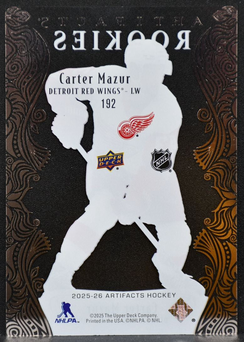 2025-26 UD Artifacts Clear Cut Rookies Carter Mazur 192 Detroit Red Wings RC 1694