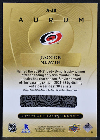 2022-23 Upper Deck Artifacts Aurum Jaccob Slavin A-JS Carolina Hurricanes 1794