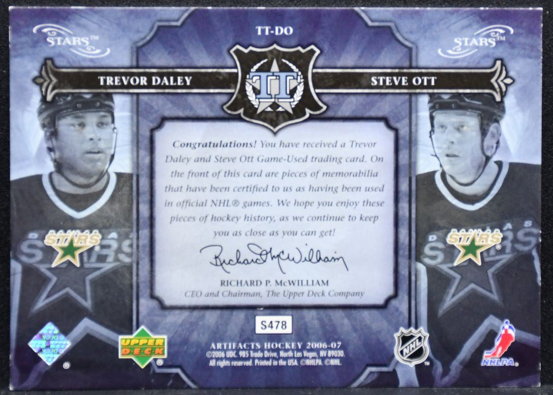 2006-07 UD Artifacts Tundra Tandems Trevor Daley/Steve Ott 031/125 Jersey 5238