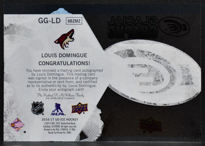 2016-17 Upper Deck ICE Glacial Graphs Louis Domingue GG-LD Coyotes Auto 7242