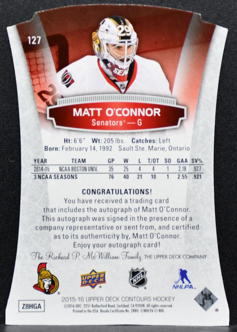 2015-16 Upper Deck Contours Rookies Matt O'Connor Senators RC Auto 187/499 5108