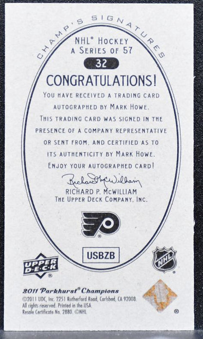 2011-12 Upper Deck Champ's Signatures Mark Howe 32 Philadelphia Flyers Auto 6617