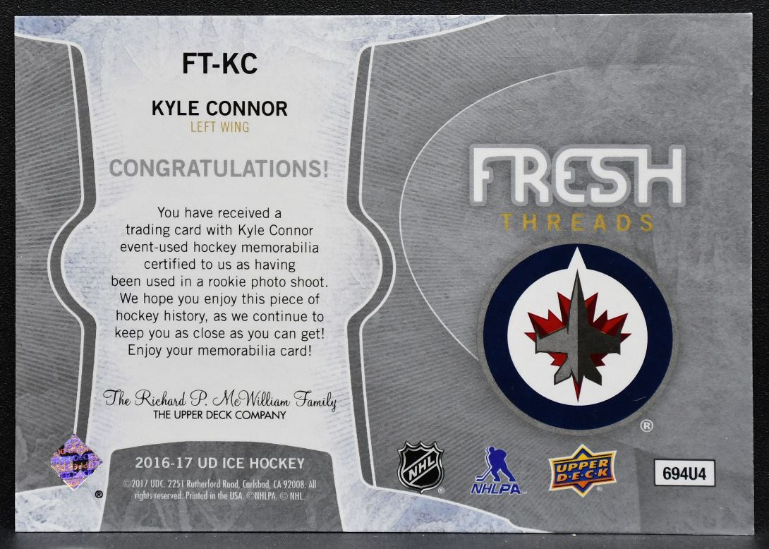 2016-17 Upper Deck ICE Fresh Threads Kyle Connor FT-KC Winnipeg Jets RC 4282
