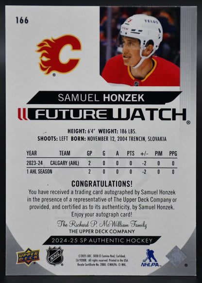 2024-25 SP Authentic Samuel Honzek 166 Calgary Flames RC Auto 595/599