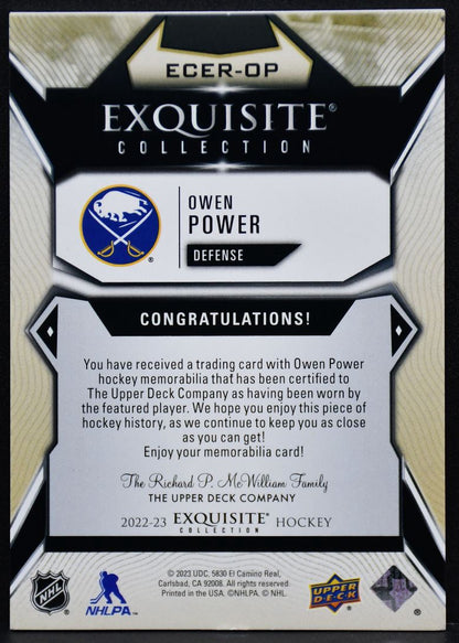 2022-23 UD Black Diamond Owen Power ECER-OP Buffalo Sabres RC 20/49 Patch