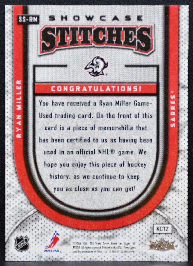 2006-07 Flair Showcase Stitches Ryan Miller SS-RM Buffalo Sabres Jersey 5548