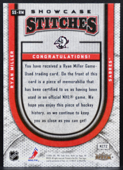 2006-07 Flair Showcase Stitches Ryan Miller SS-RM Buffalo Sabres Jersey 5548