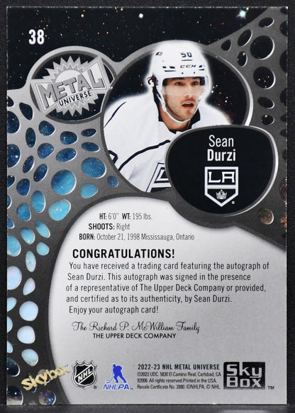 2022-23 SkyBox Metal Universe Autographs Silver FX Sean Durzi 38  Auto
