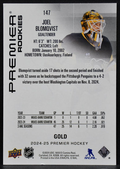 2024-25 UD Premier Rookies Bronze Joel Blomqvist 147 RC Auto 121/199