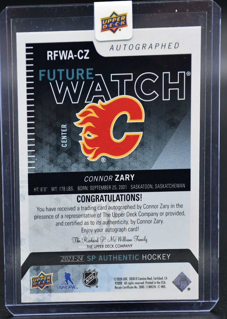 2023-24 SP Authentic Connor Zary RFWA-CZ Calgary Flames RC Auto 005/699