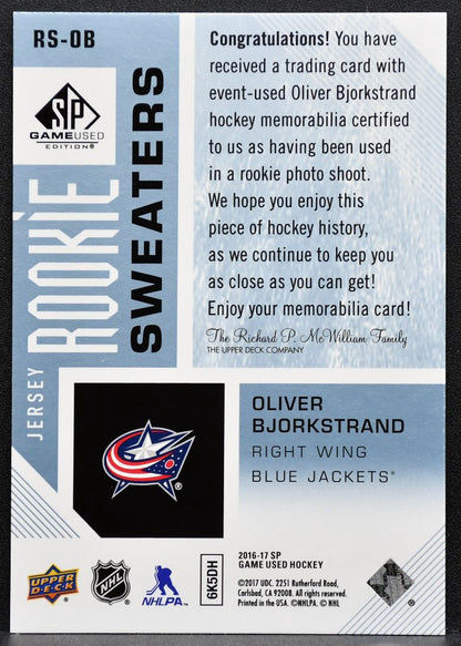 2016-17 SP Game Used Rookie Sweaters Bjorkstrand Blue Jackets RC Jersey 4473