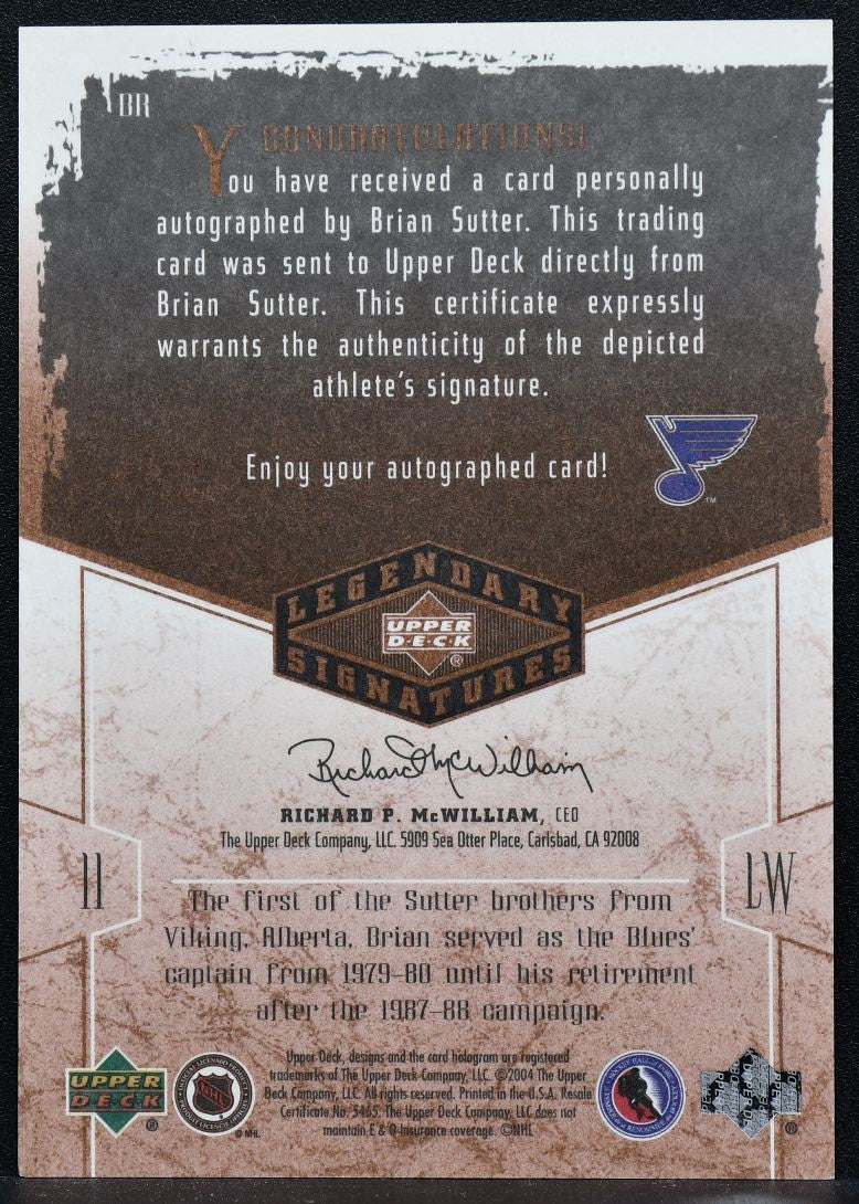 2004-05 Upper Deck Legendary Signatures Brian Sutter BR Auto 4372