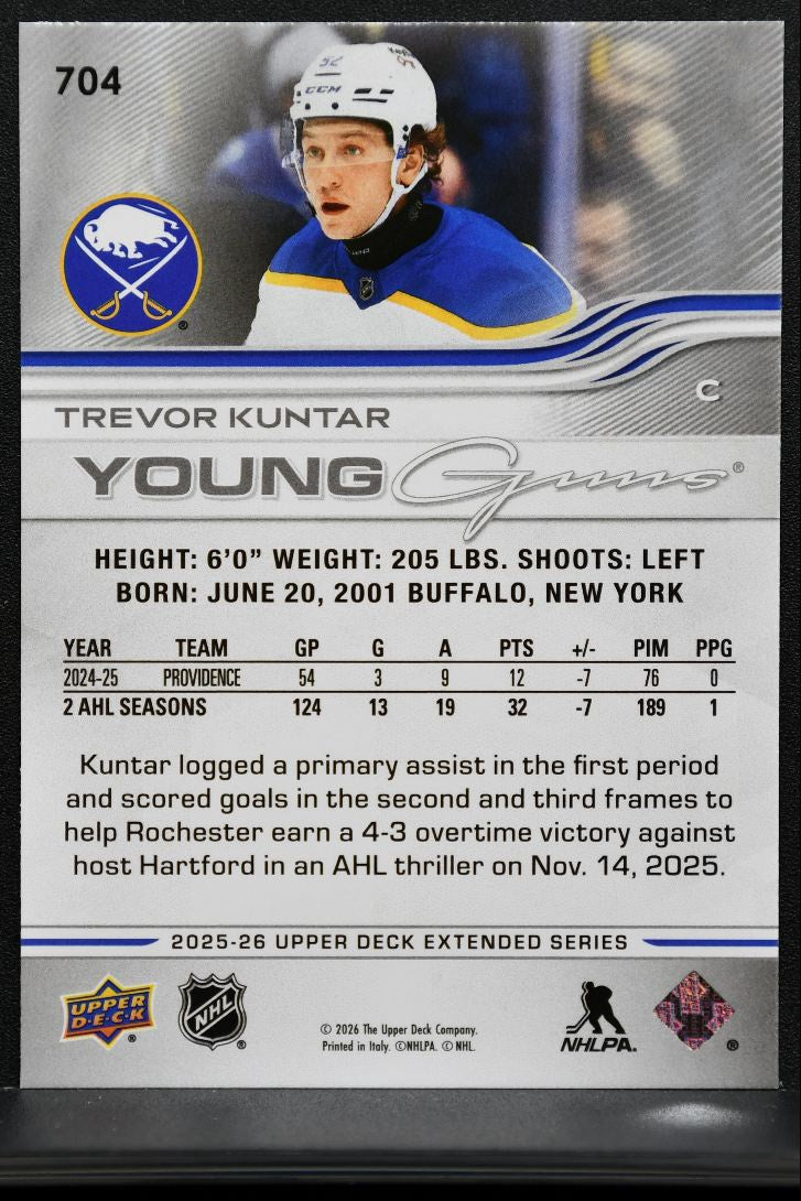 2025-26 Upper Deck Extended Series Young Guns Trevor Kuntar 704 Sabres RC 3314
