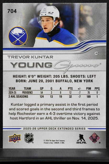 2025-26 Upper Deck Extended Series Young Guns Trevor Kuntar 704 Sabres RC 3314