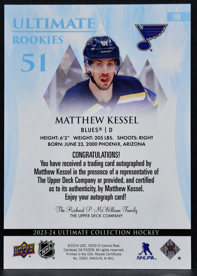 2023-24 UD Ultimate Collection RC Autographs Kessel Blues RC Auto /299 5938