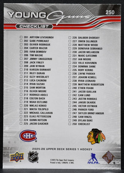 2025-26 UD Series 1 Young Guns Checklist Demidov / Levshunov RC 2737