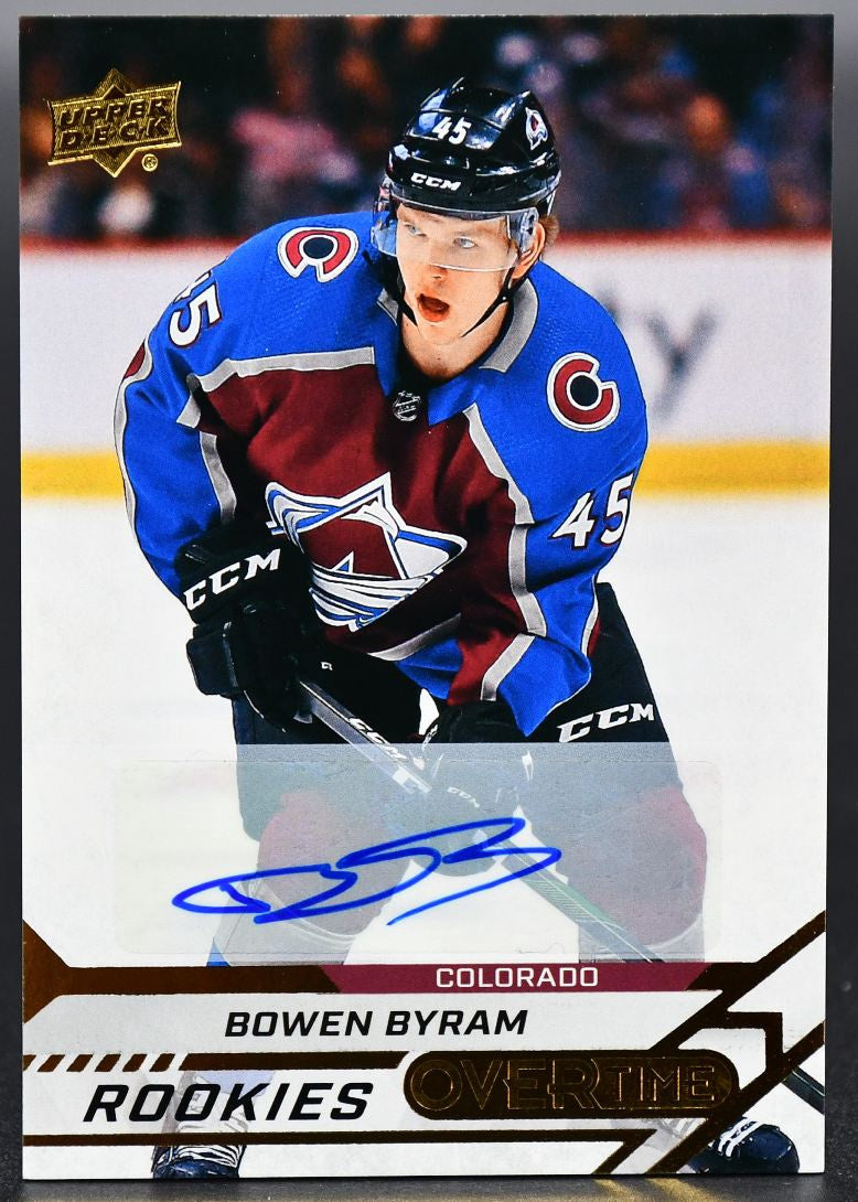 Carte autographiée Byram 118 Colorado Avalanche RC 2020-21 UD Overtime Gold Foil