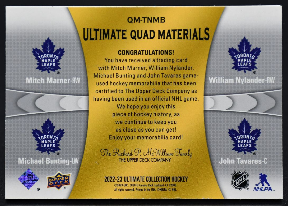 2022-23 UD Ultimate Collection Marner / Nylander / Bunting / Tavares  /15 Jersey