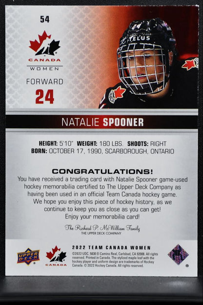 2022-23 UD Team Canada Women Jersey Natalie Spooner 54 Jersey 3385