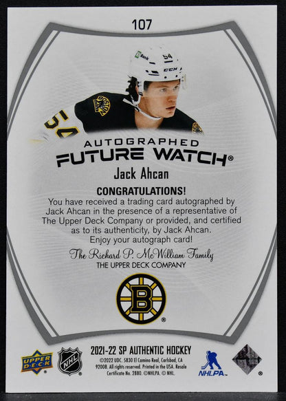 2021-22 SP Authentic Autographed Future Watch Jack Ahcan 107  RC Auto 096/999
