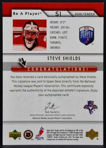 2005-06 Upper Deck Be a Player Signatures Steve Shields SI Panthers Auto 9123