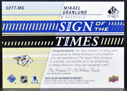 2019-20 SP Authentic Sign of the Times Mikael Granlund Predators Auto 3029