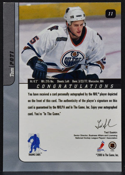 2000-01 Be a Player Signature Series Autographs Tom Poti 11 Oilers Auto 9833