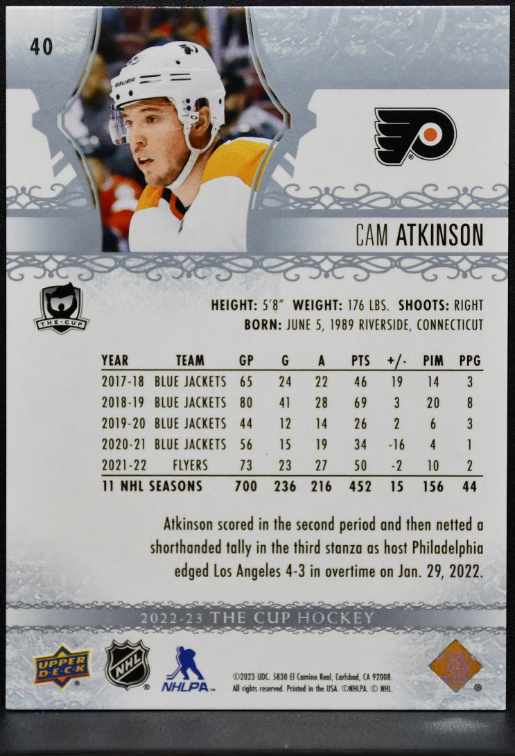 2022-23 Upper Deck The Cup Base Cam Atkinson 40 Philadelphia Flyers 0700