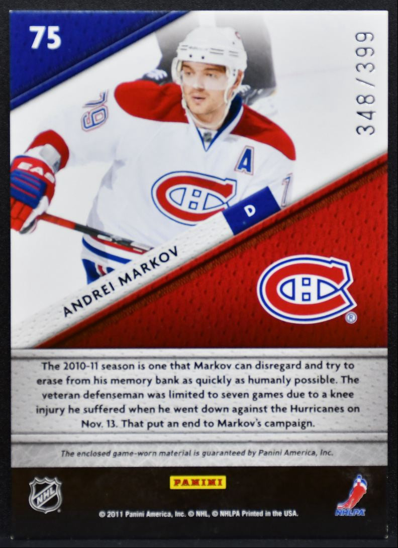 2011-12 Panini Certified Fabric of the Game Markov Canadiens 348/399 Jersey 5173