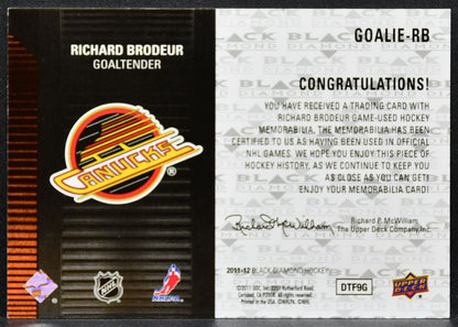 2011-12 UD Black Diamond Dual Jerseys Richard Brodeur Canucks Jersey 3165