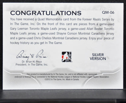 2012-13 ITG Forever Rivals Quad Silver Leeman/Bester/Corson/Chelios Jersey 5029