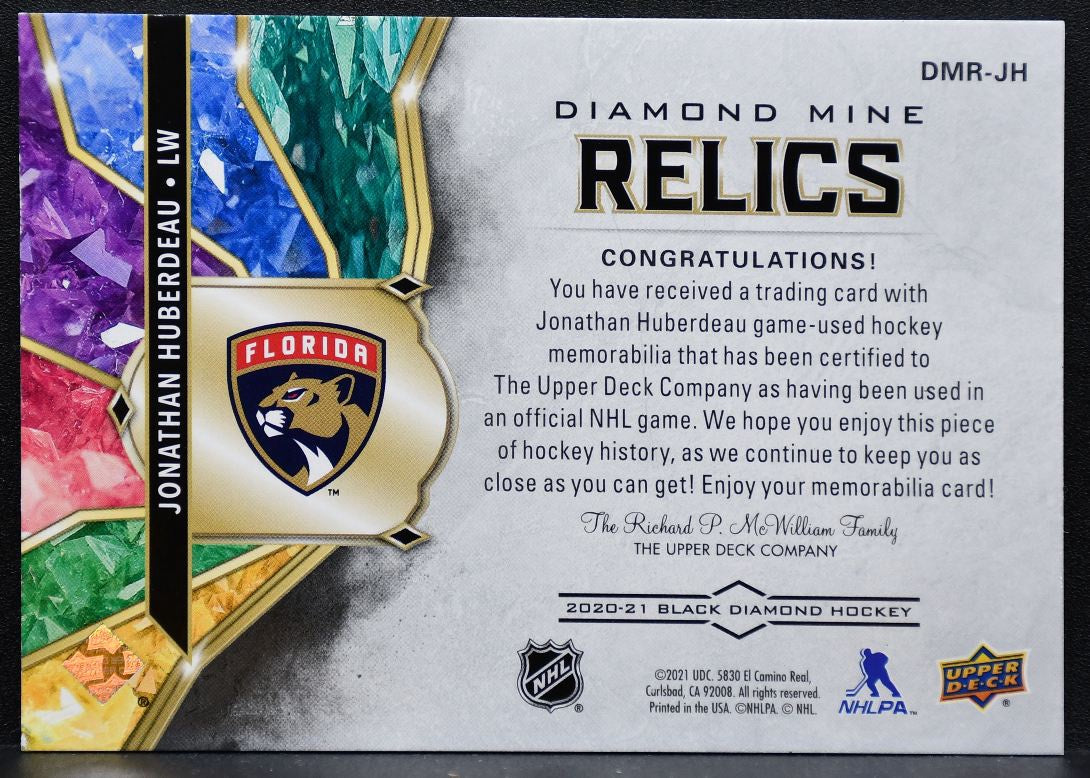 2020-21 UD Black Diamond Mine Relics Jonathan Huberdeau Panthers Jersey 0040