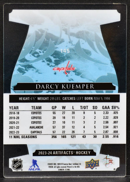 2023-24 Upper Deck Artifacts Clear Cut Darcy Kuemper 145 Washington Capitals 3346