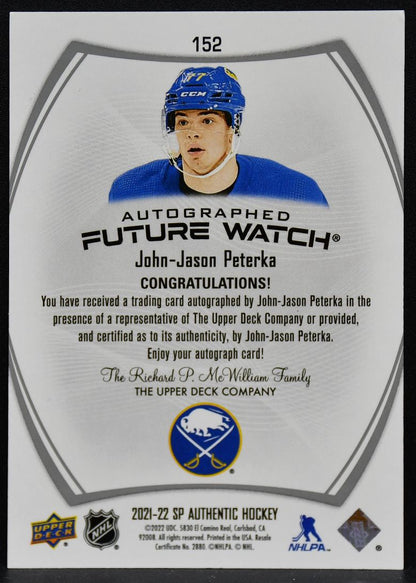 2021-22 SP Authentic Future Watch JJ Peterka 152 Sabres RC Auto 594/999 4494