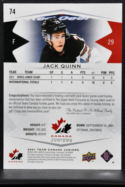 2021-22 UD Team Canada Juniors Jack Quinn 74 Jersey 3750