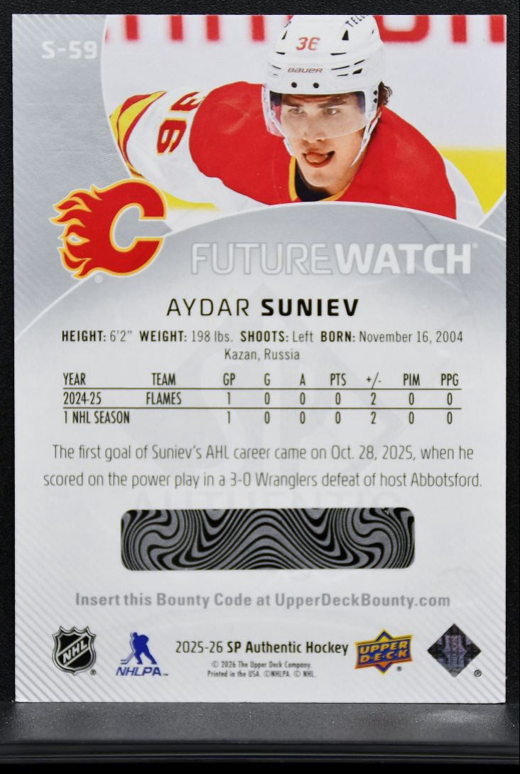 2025-26 SP Authentic Future Watch Spectrum FX Aydar Suniev S-59 Flames RC 9249