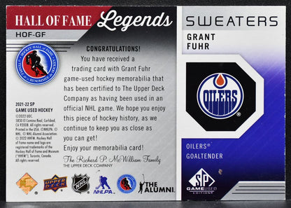 2021-22 SP Game Used HOF Legends Sweaters Grant Fuhr HOF-GF Oilers Jersey 6316