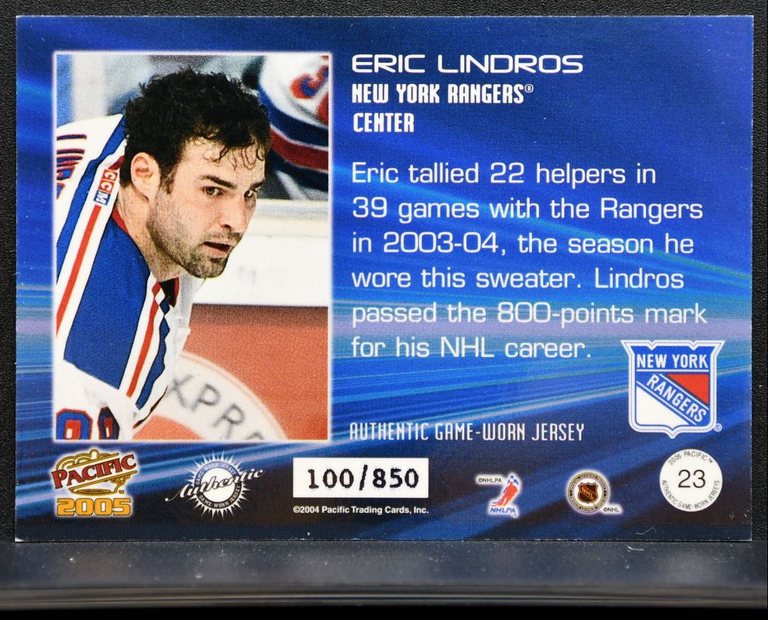 2004-05 Pacific Jerseys Eric Lindros 23 New York Rangers 100/850 Jersey 1037
