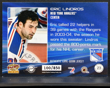 2004-05 Pacific Jerseys Eric Lindros 23 New York Rangers 100/850 Jersey 1037