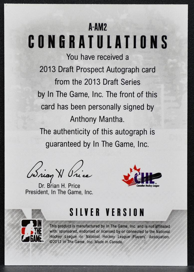 2013-14 In The Game Draft Series 2013 Draft Prospect Auto Mantha Auto 8634