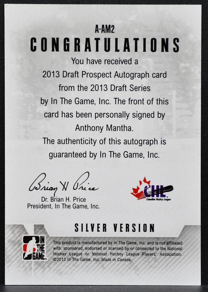 2013-14 In The Game Draft Series 2013 Draft Prospect Auto Mantha Auto 8634