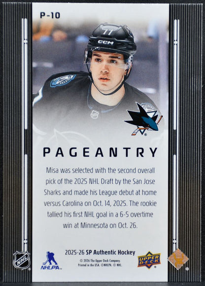 2025-26 SP Authentic Pageantry Michael Misa P-10 San Jose Sharks RC 3016