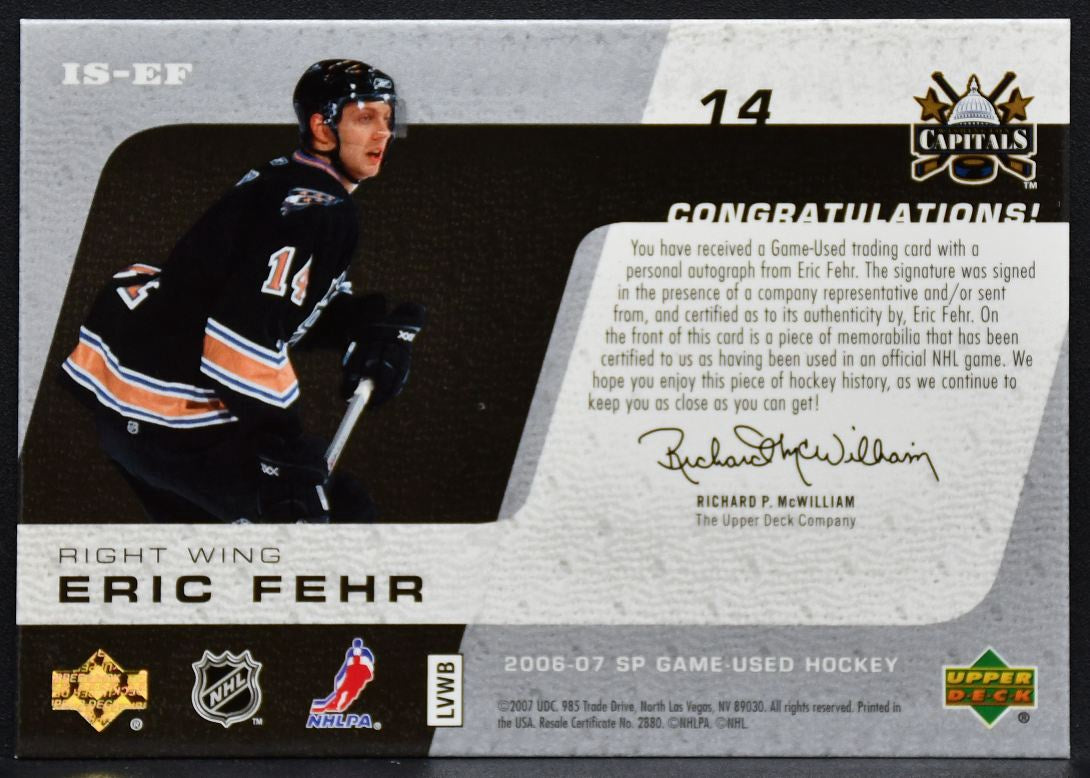 2006-07 SP Game Used Inked Sweaters Fehr IS-EF Capitals Auto 075/100 Jersey 0294