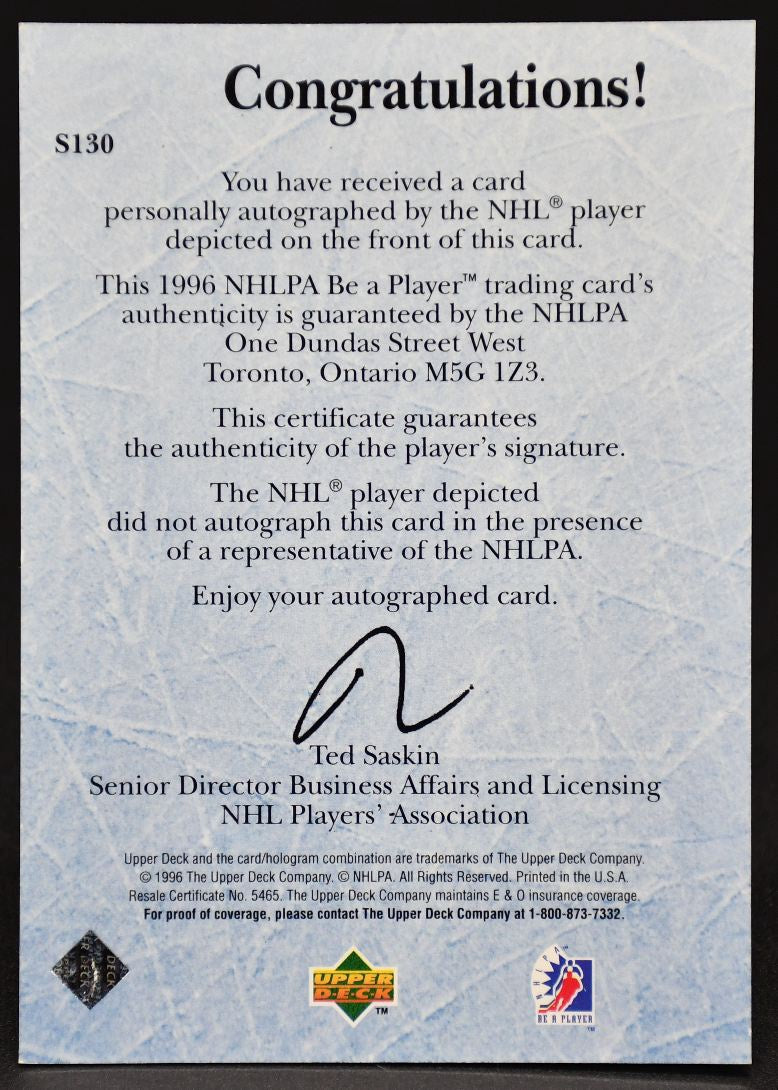 1996-97 UD Be a Player John LeClair S130 Auto