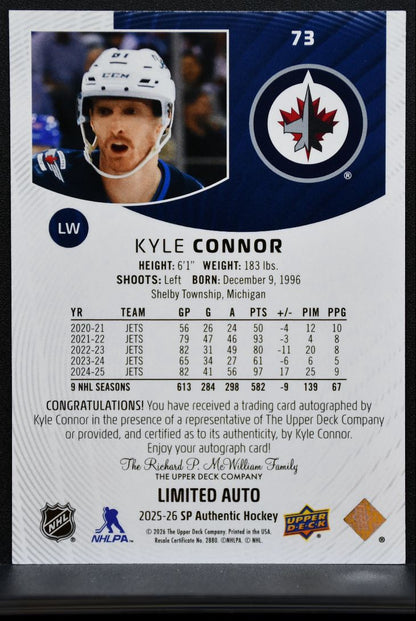2025-26 SP Authentic Limited Auto Kyle Connor 73 Winnipeg Jets Auto 2577