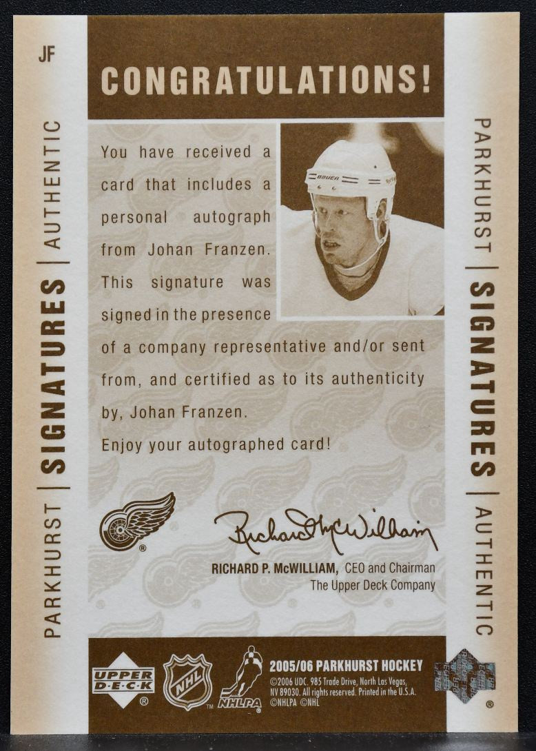 2005-06 Upper Deck Parkhurst Signatures Johan Franzer JF Red Wings Auto 1221