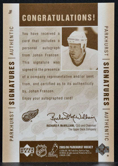2005-06 Upper Deck Parkhurst Signatures Johan Franzer JF Red Wings Auto 1221